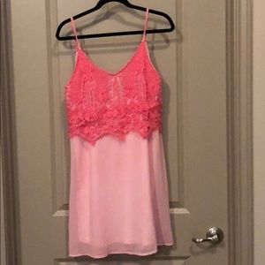Charming Charlie’s pink dress w/ crochet detail.